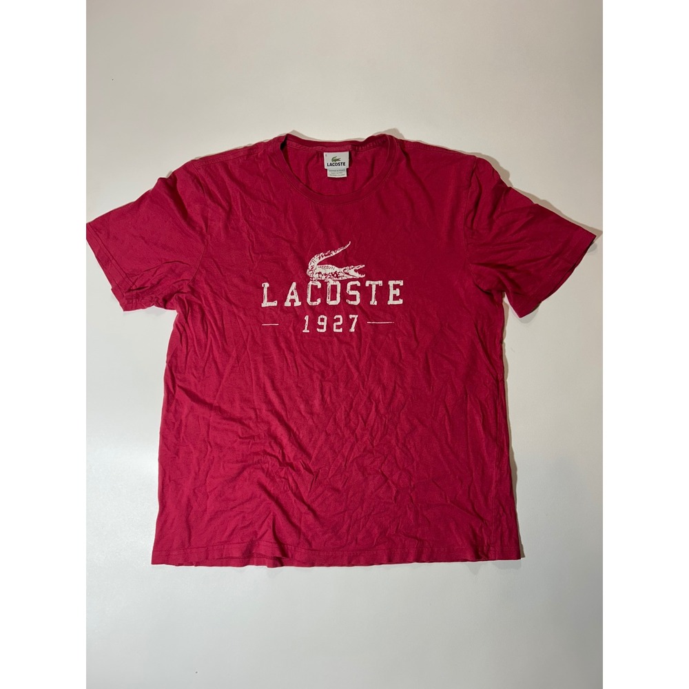 Lacoste Graphic T-Shirt Mens 6 XL Red Good Distressed Logo 1927 Cotton